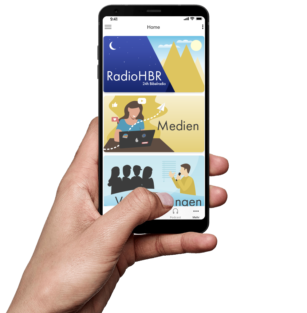 Hand mit Smartphone Heukelbach-App Startseite