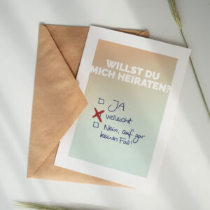 Werbekarte: "Willst du mich heiraten?"